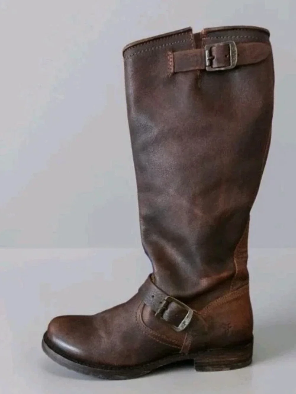 Frye Veronica Slouch' 2 Buckle Boots Dark Brown Leather Size 8/8.5 Excellent